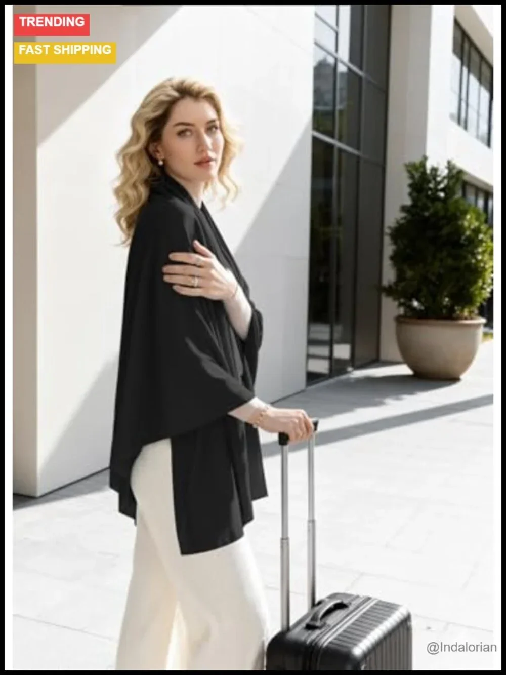 Women's Wool Blend Lightweight Travel Wrap Pashmina Shawl Airplane Blanket Scarf